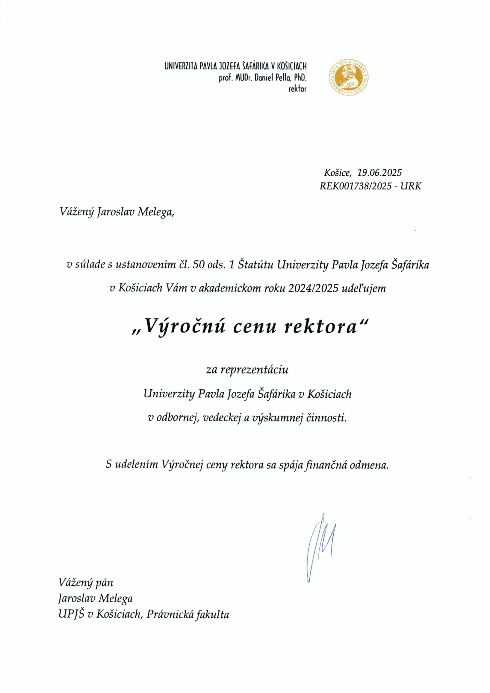 Výročná cena rektora 2025